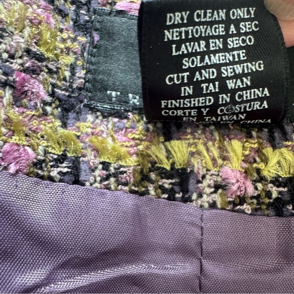 True Meaning Purple-Trim Bouclé Tweed Jacket Size L Open Front Fringe Trim‎ - Picture 8 of 8